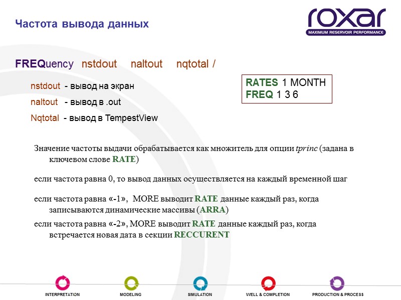 Временной  контроль Частота вывода данных  FREQuency  nstdout    naltout